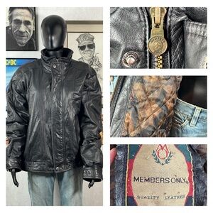 Vintage Members Only Black Genuine Leather Jacket — Classic 80s Rock Style